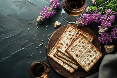 Passover Matzah Bread With Wine And Flowers
