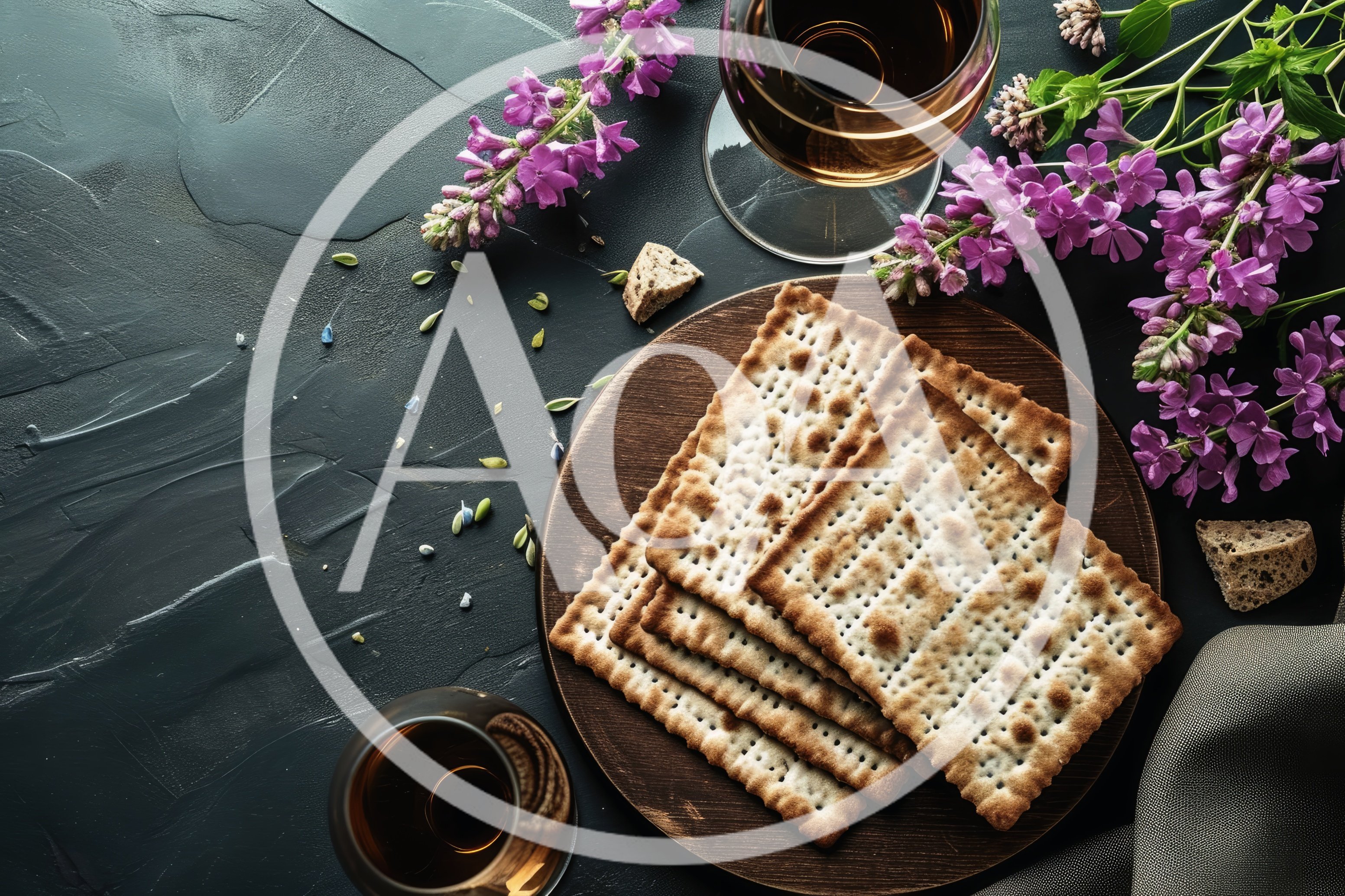 Passover Matzah Bread With Wine And Flowers
