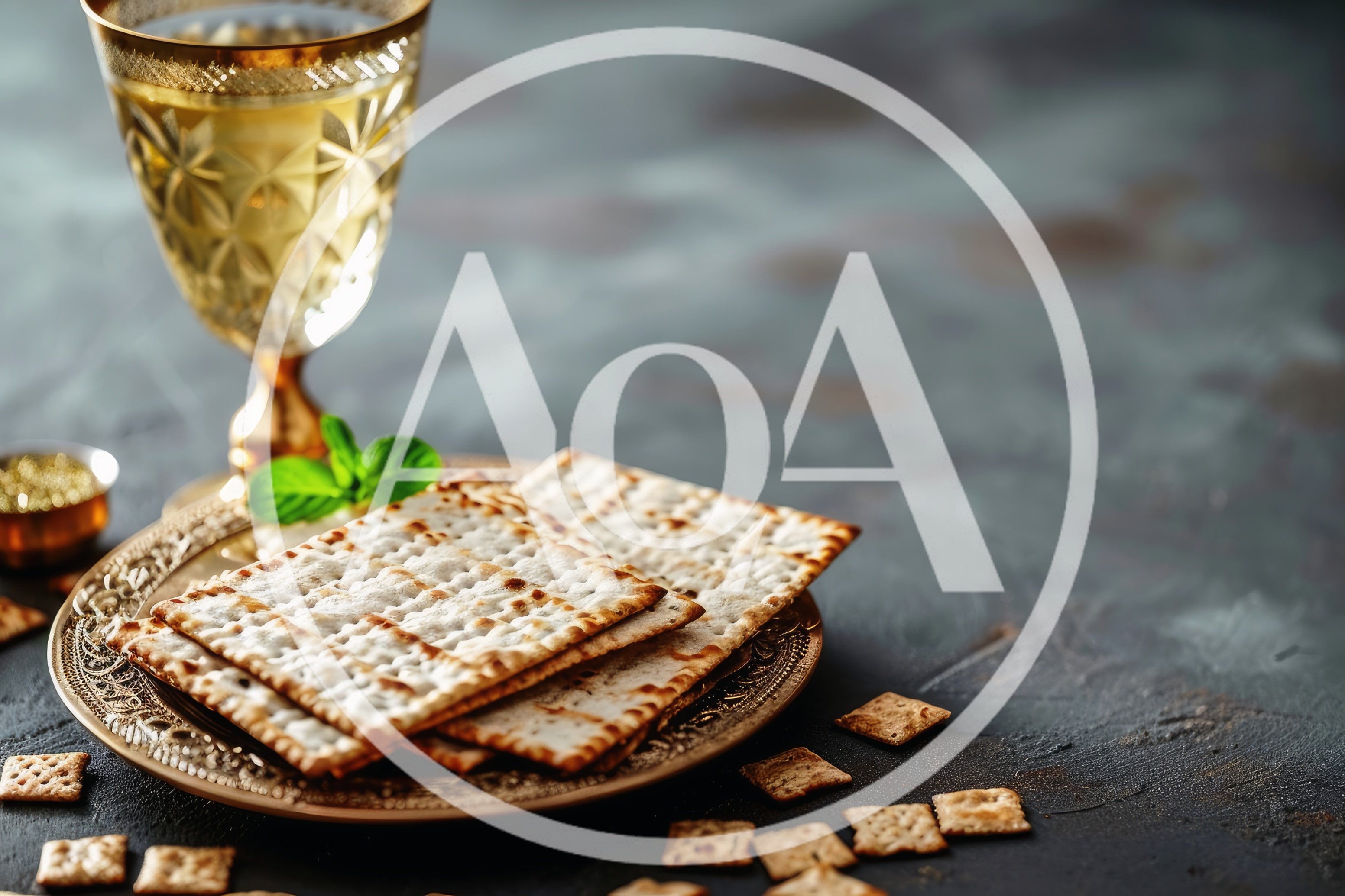 Passover Matzah Bread and Wine on Decorative Plate