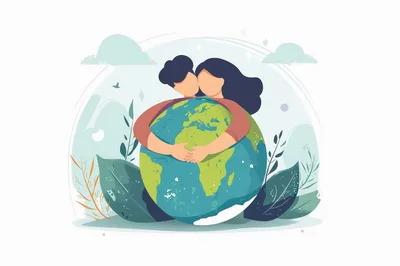 Couple Embracing The Earth Illustration