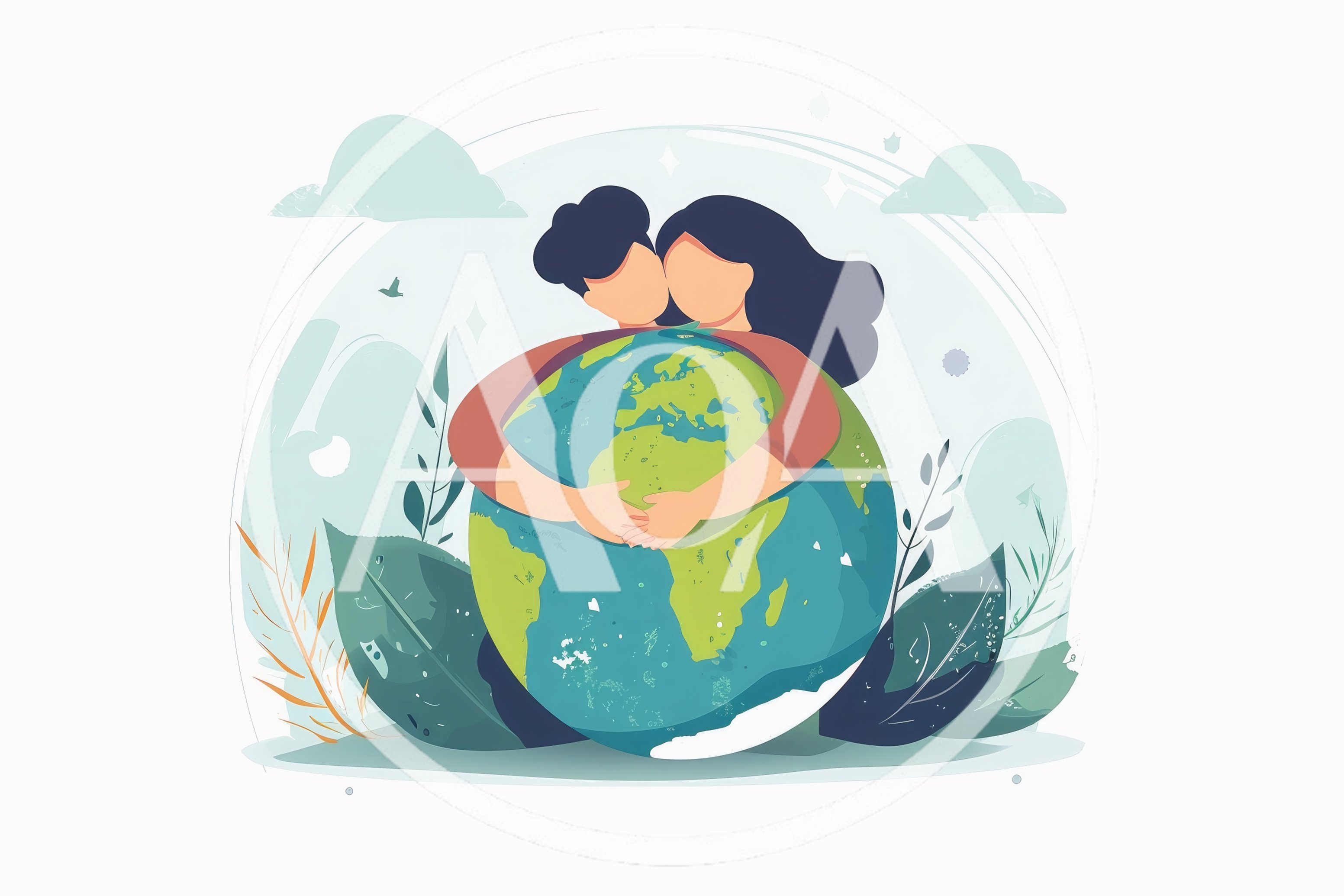 Couple Embracing The Earth Illustration