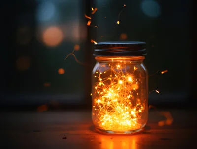 Glowing Sparklers Inside A Glass Mason Jar