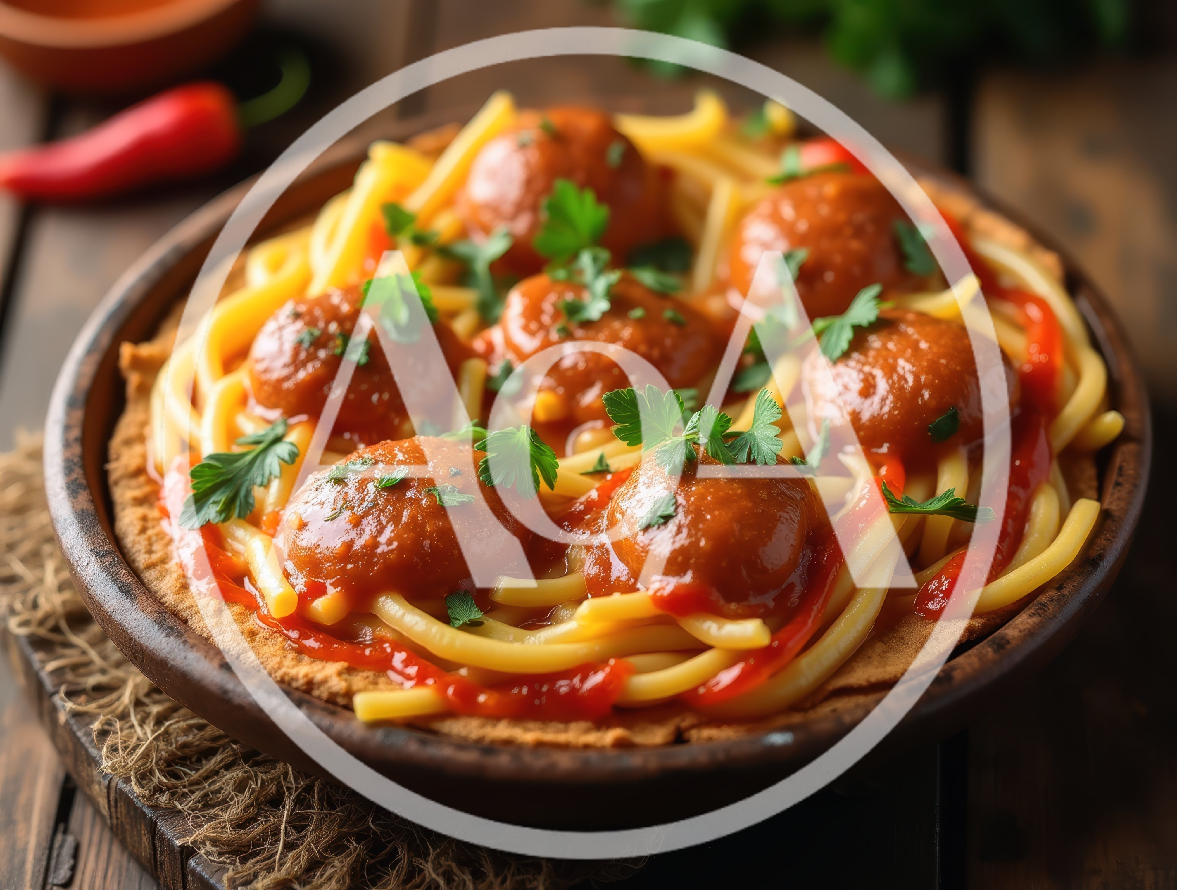 Spaghetti And Meatballs Served On A Flatbread Base