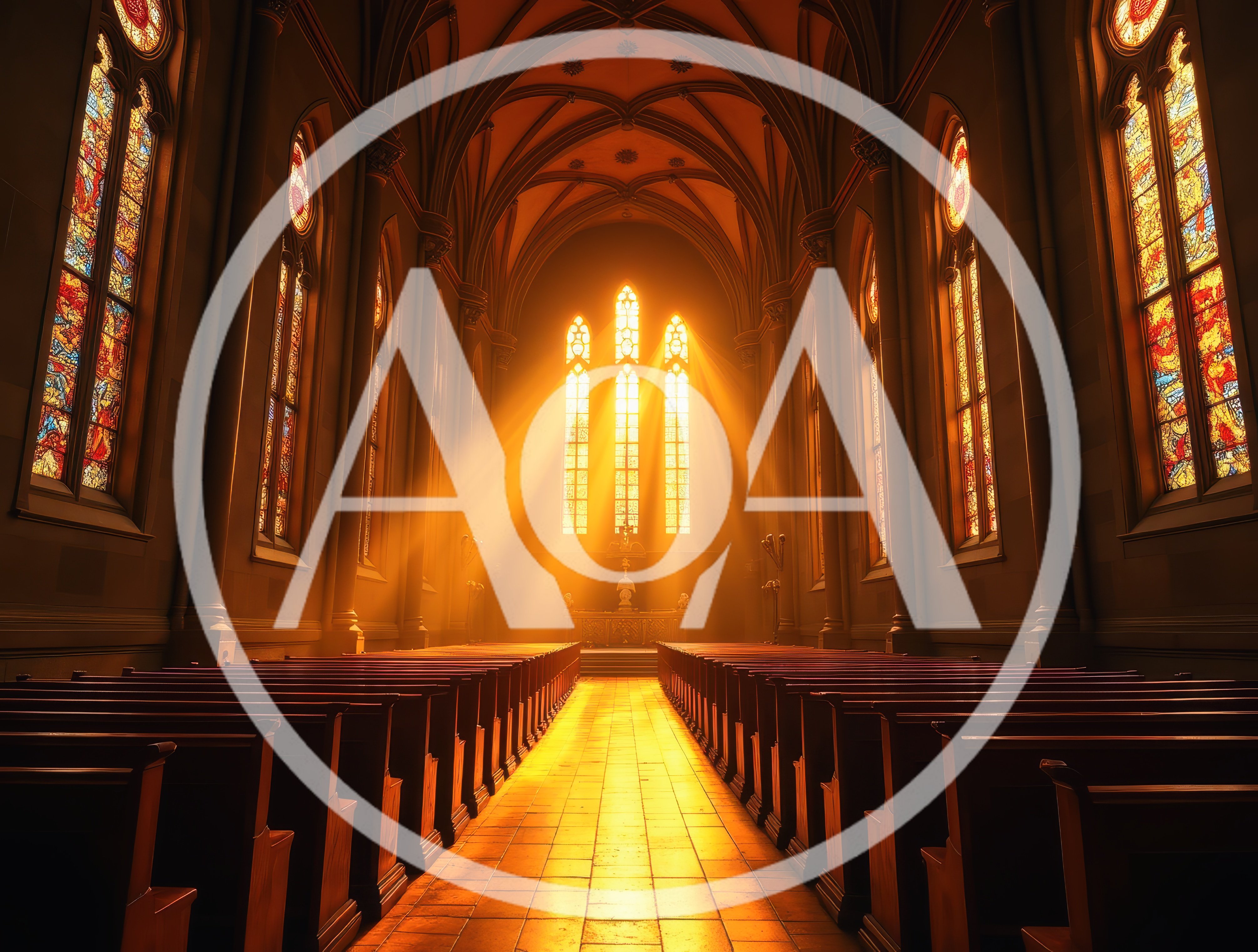 Sunlight Streaming Through Stained Glass Windows In Church