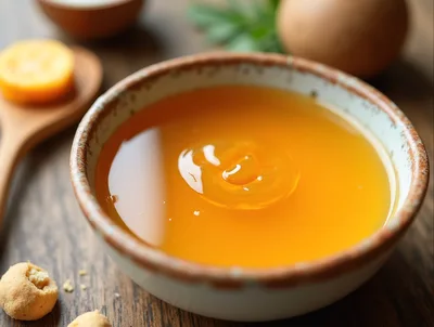 Bowl Of Golden Honey With Wooden Spoon And Ingredients