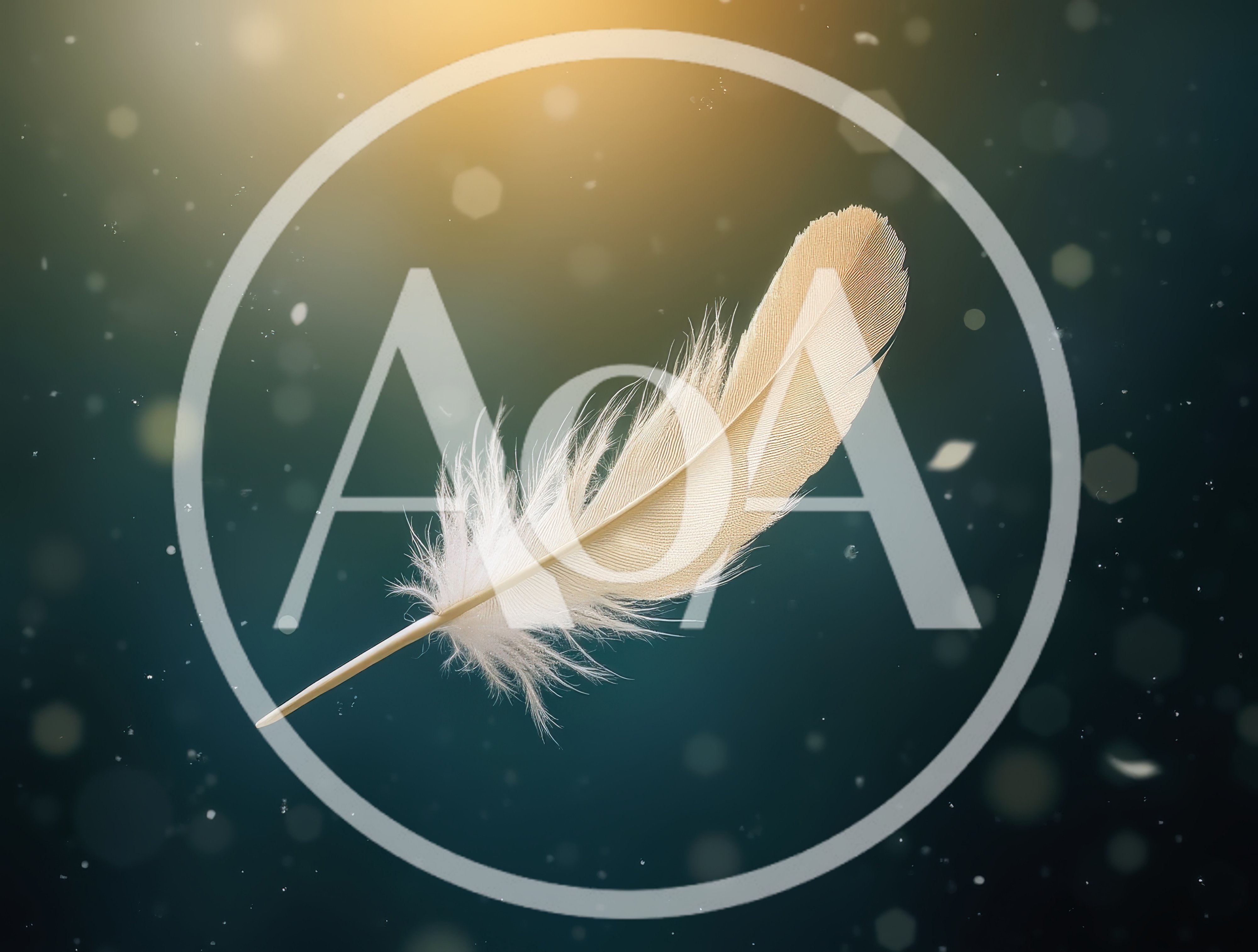 Single White Feather Floating In Dark Atmospheric Space