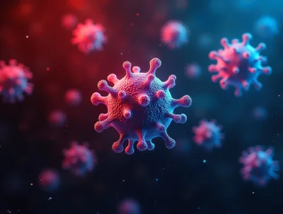 3D Render of Coronavirus Particles Under Microscope