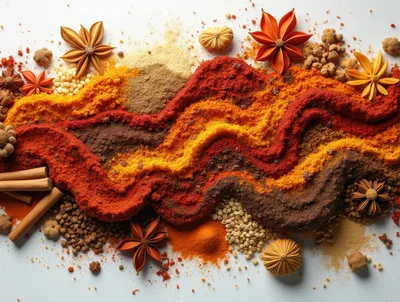 Vibrant Assorted Spices Arranged In Wavy Patterns