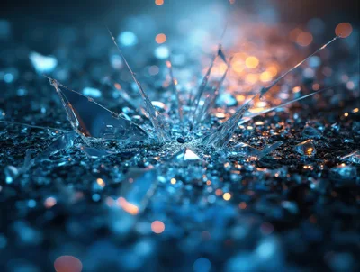 Shattered Glass Shards Exploding On Dark Surface