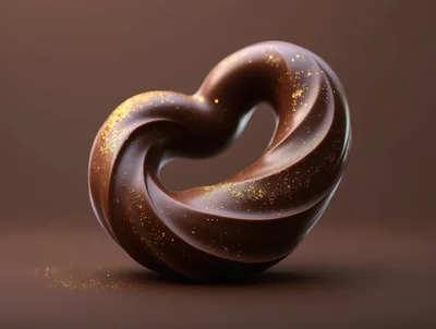 Abstract Chocolate Heart Sculpture With Gold Dust