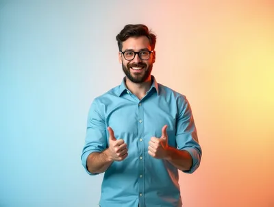 Smiling Man Giving Thumbs Up Gesture