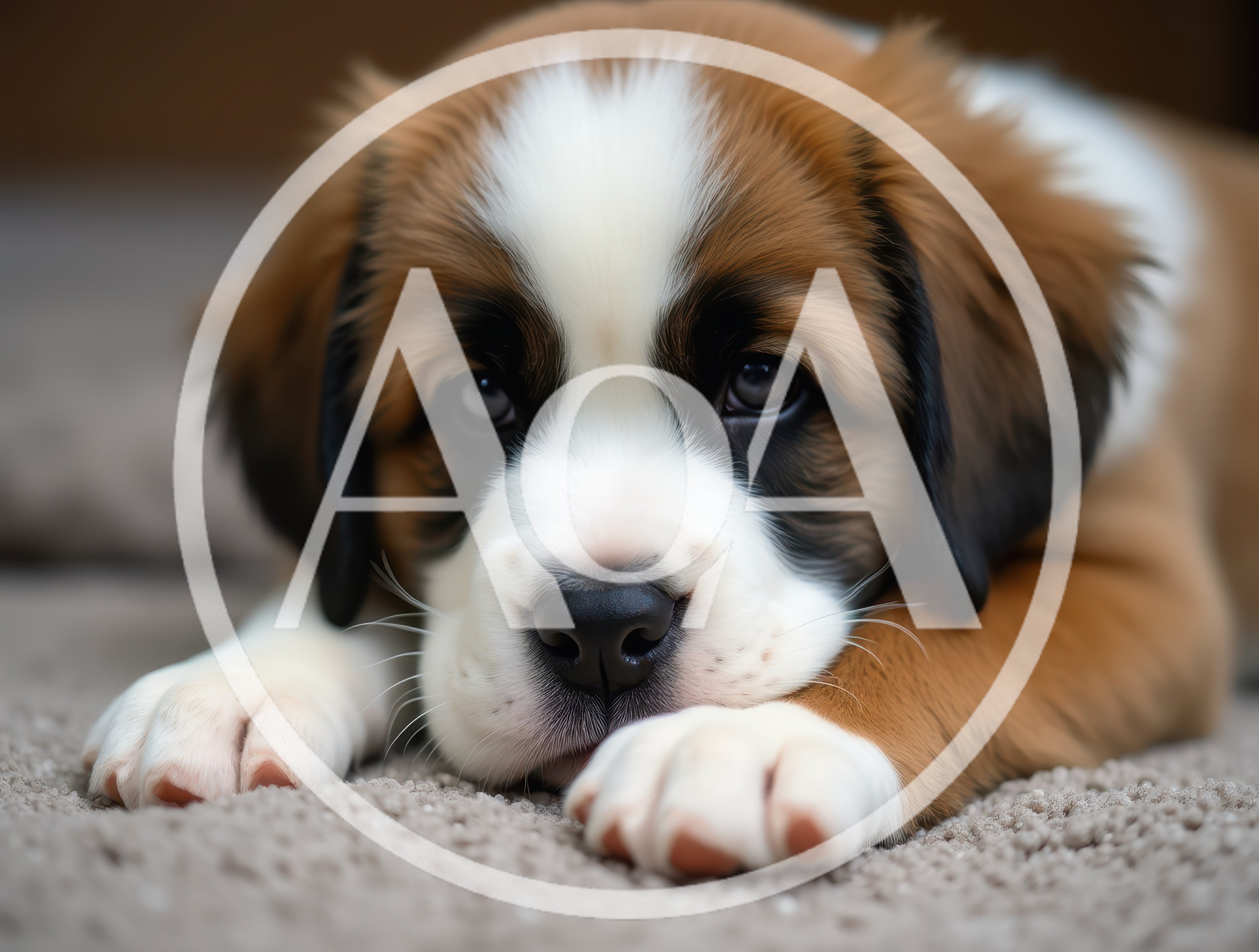 Adorable Saint Bernard Puppy Resting On Carpet
