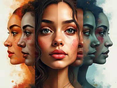 Artistic Portrait Of A Woman With Multiple Facial Profiles
