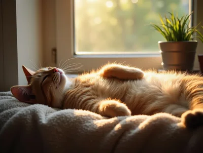 Ginger Cat Sleeping Peacefully On A Sunny Windowsill