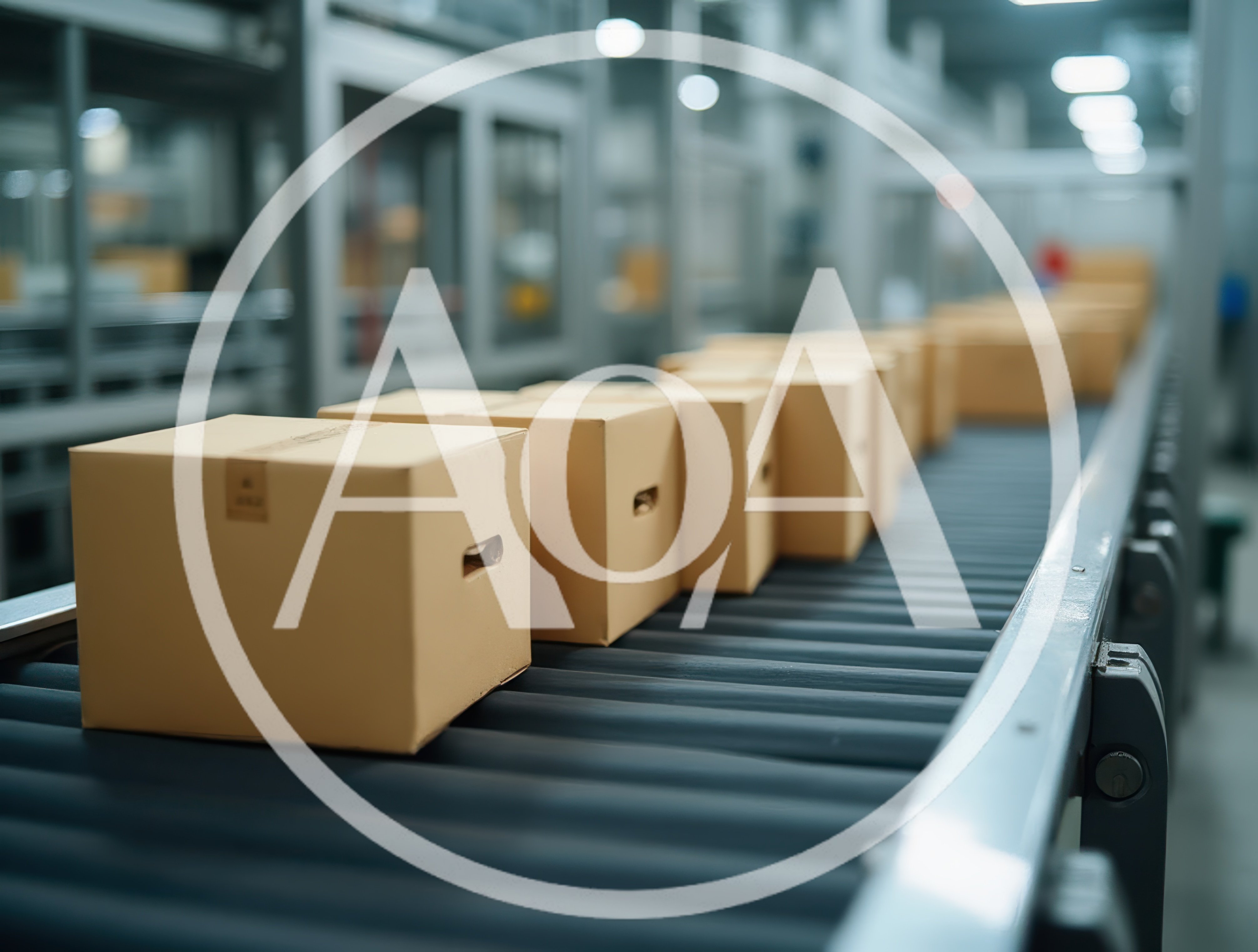 Cardboard Boxes Moving Along An Automated Warehouse Conveyor Belt