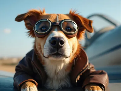Dog Wearing Aviator Goggles And Leather Jacket