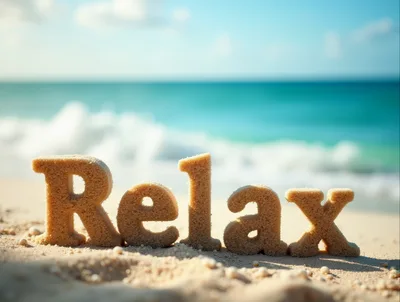 Sand Sculpted Relax Text on Tropical Beach
