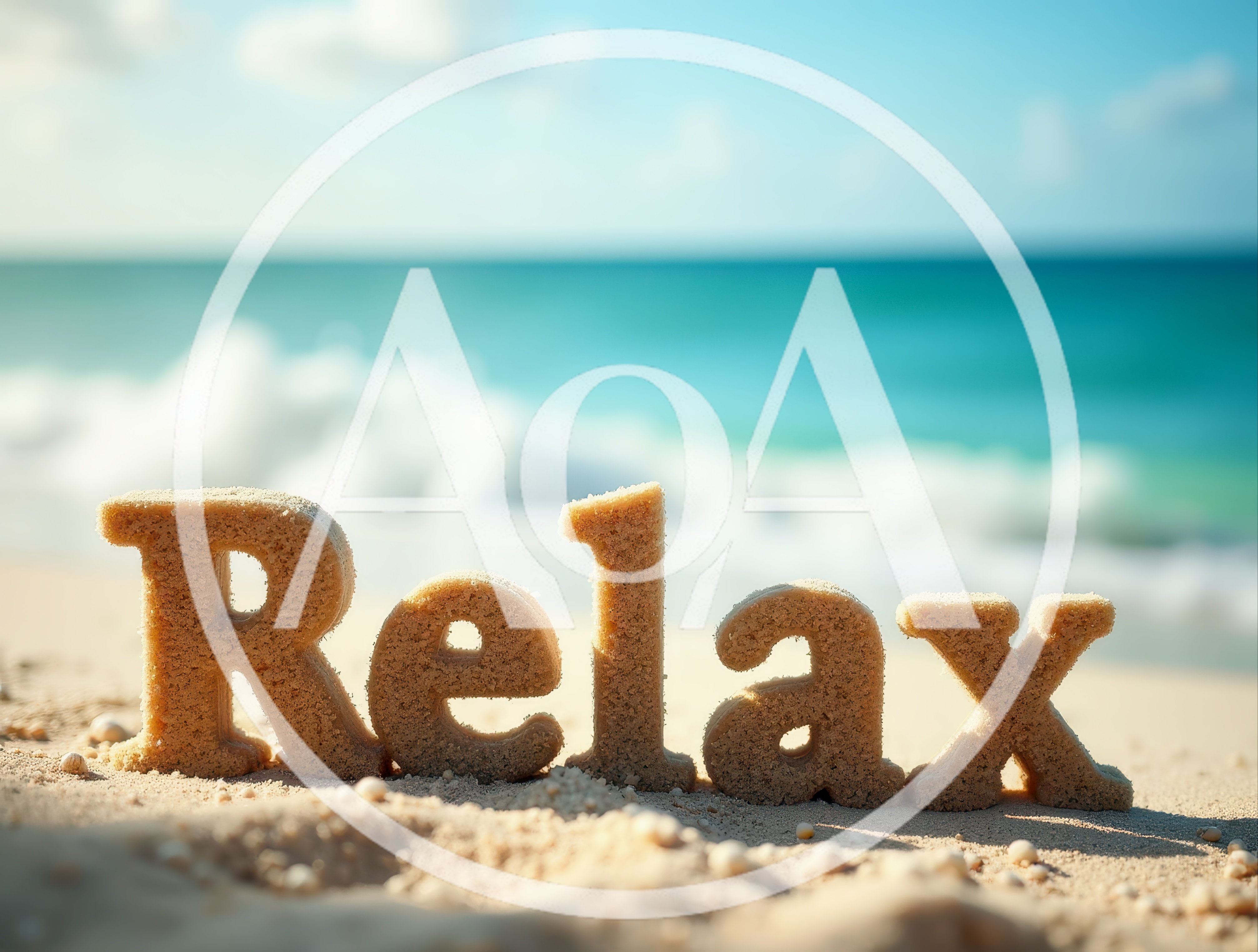 Sand Sculpted Relax Text on Tropical Beach
