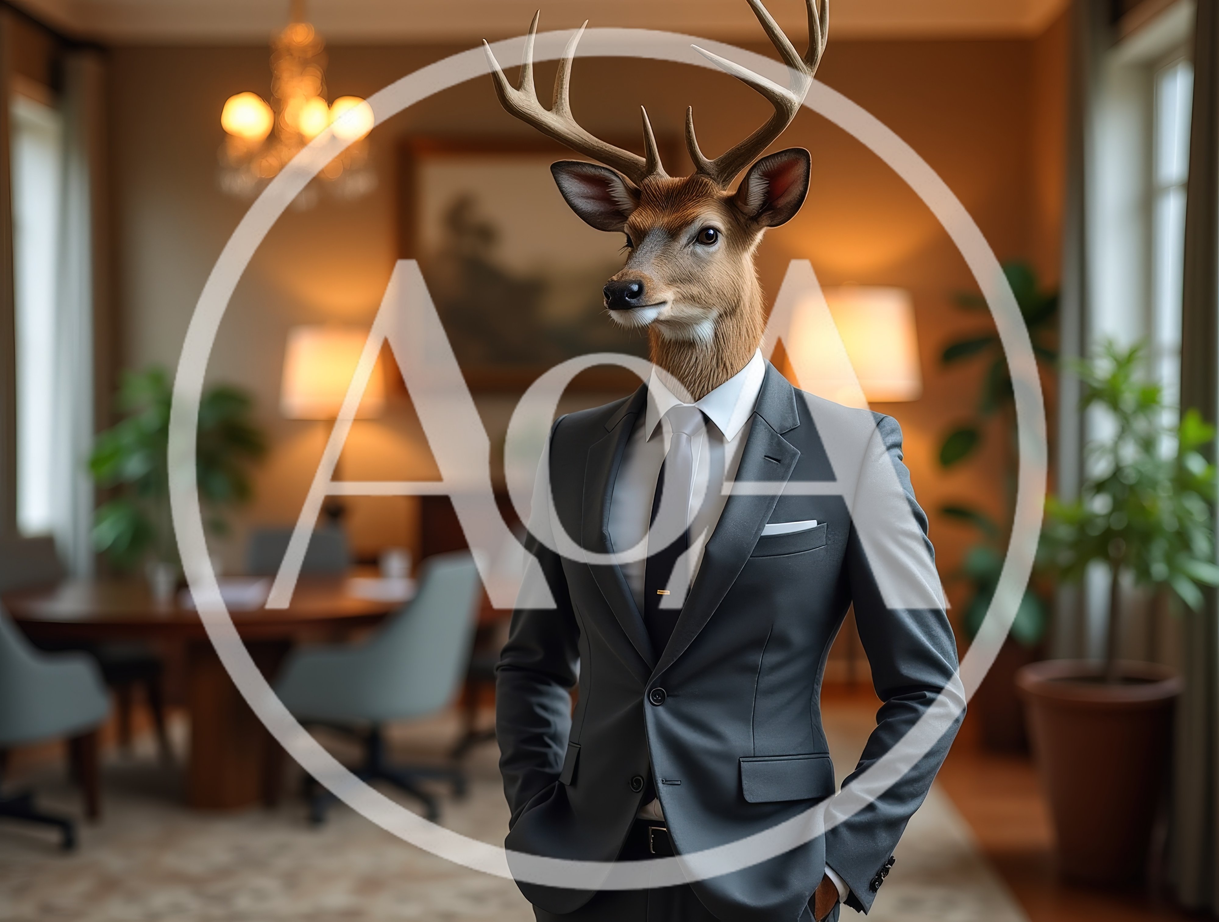 Anthropomorphic Deer Businessman Standing In A Professional Office