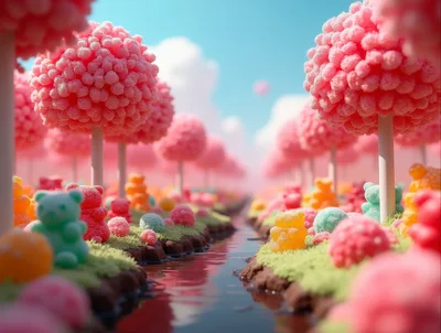 Whimsical Candy Forest Landscape With Gummy Bears