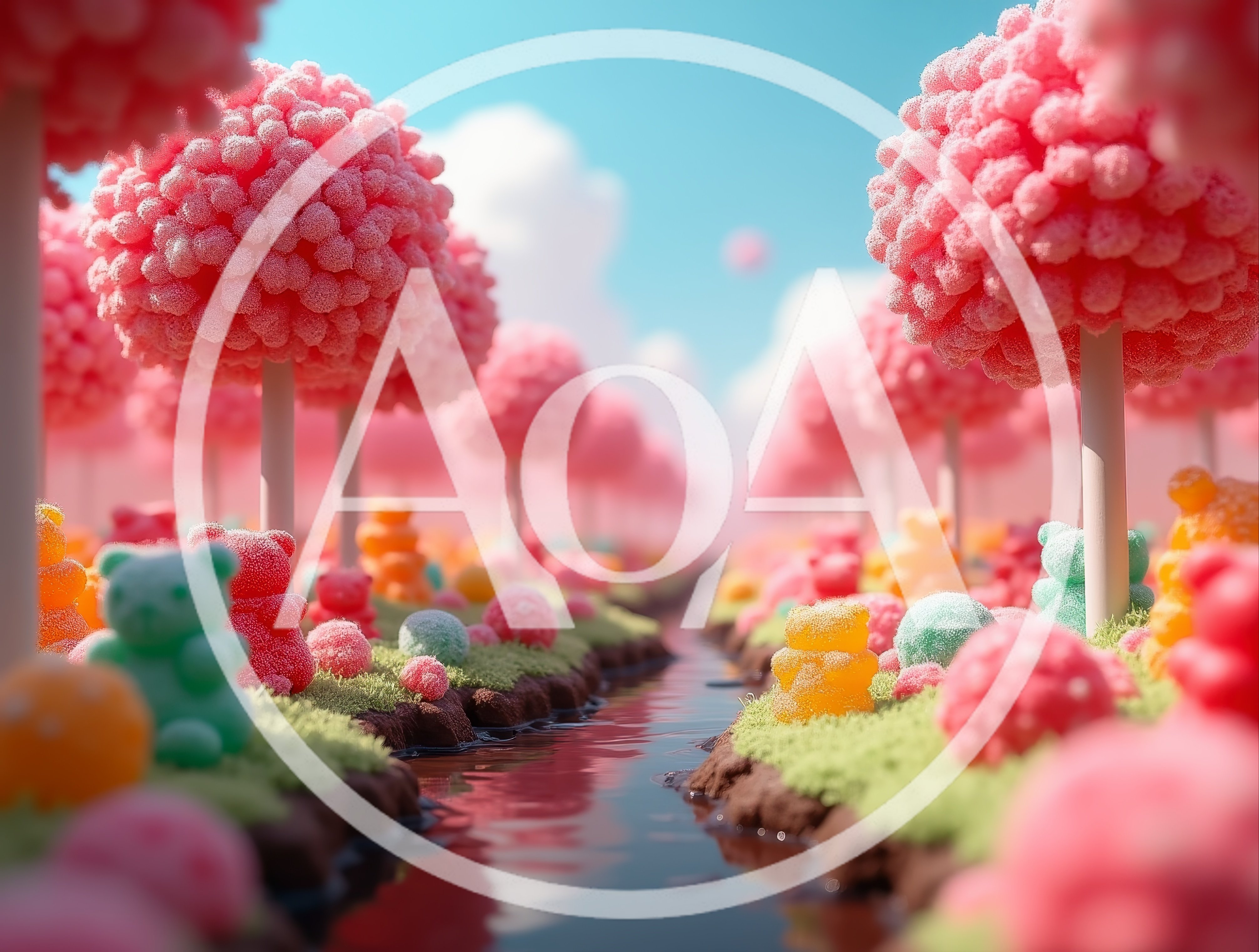 Whimsical Candy Forest Landscape With Gummy Bears