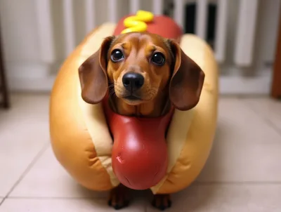 Dachshund Dog Wearing A Hot Dog Costume