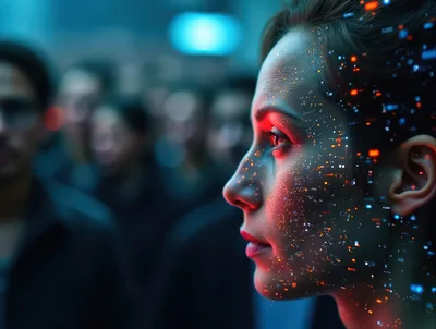 Digital Facial Recognition Scan of a Woman