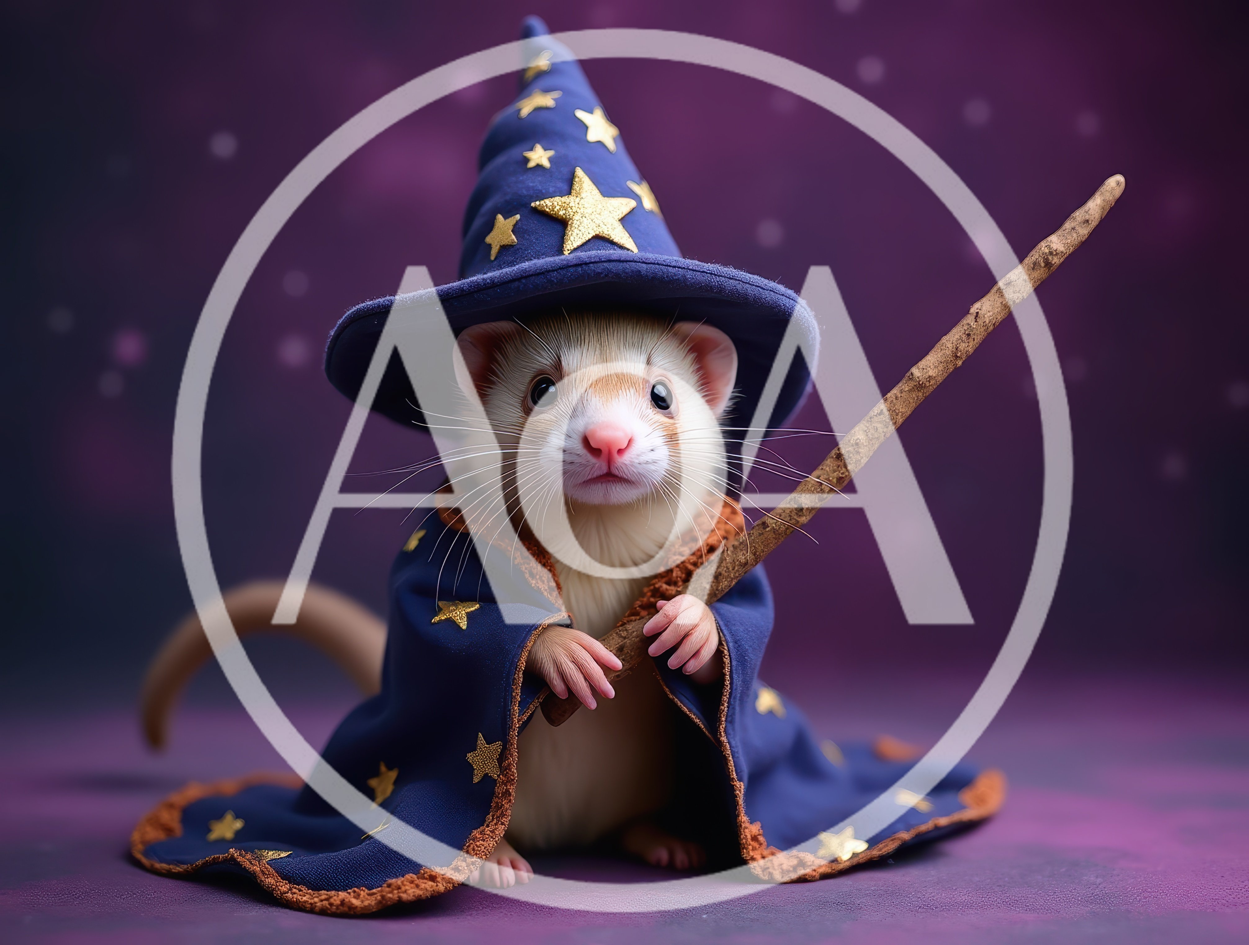 Cute Ferret Dressed As A Wizard With Magic Wand