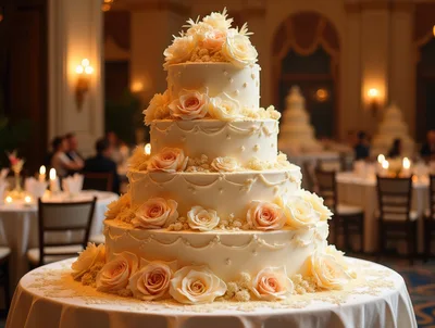 Elegant Four Tier Wedding Cake With Floral Decorations