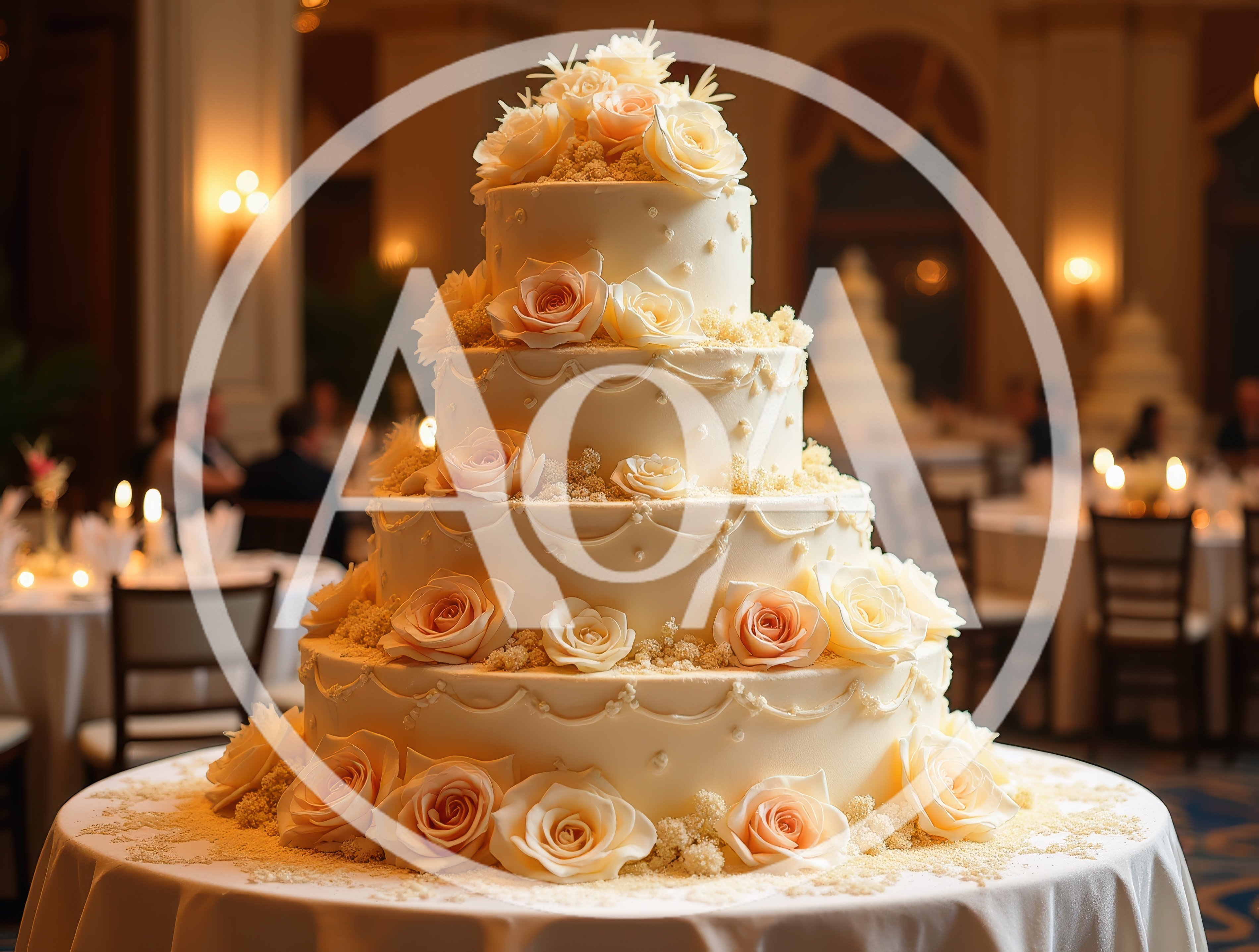 Elegant Four Tier Wedding Cake With Floral Decorations