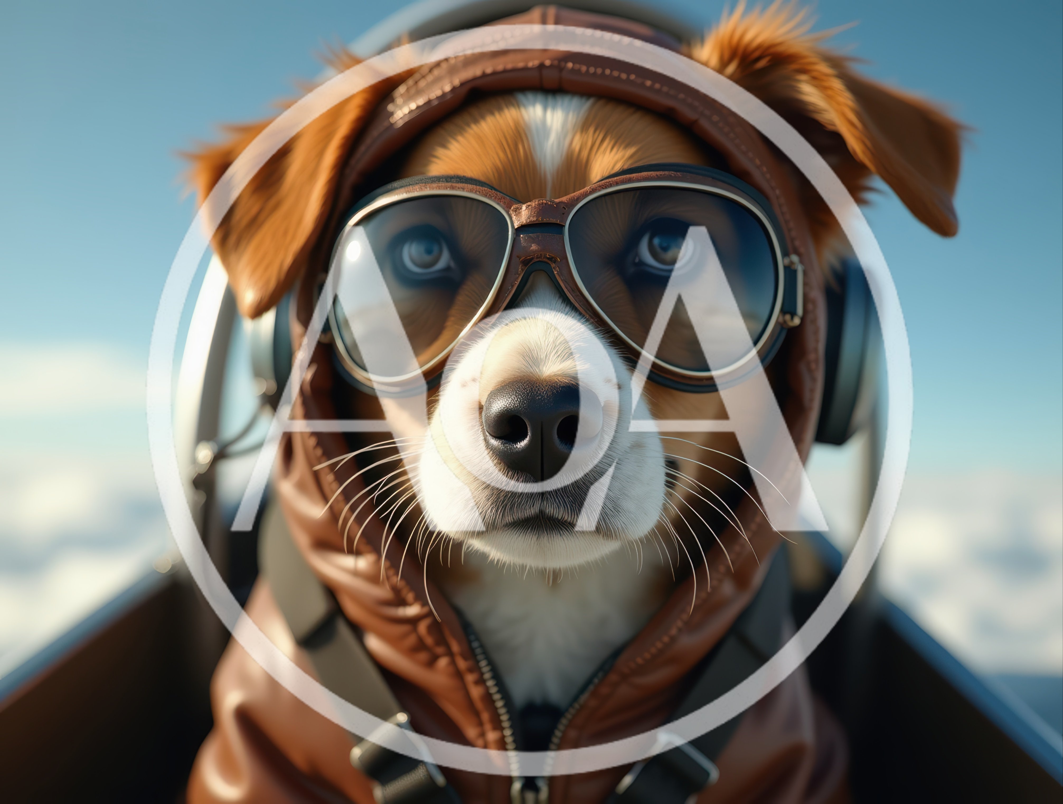 Dog Pilot Wearing Aviator Goggles And Leather Helmet