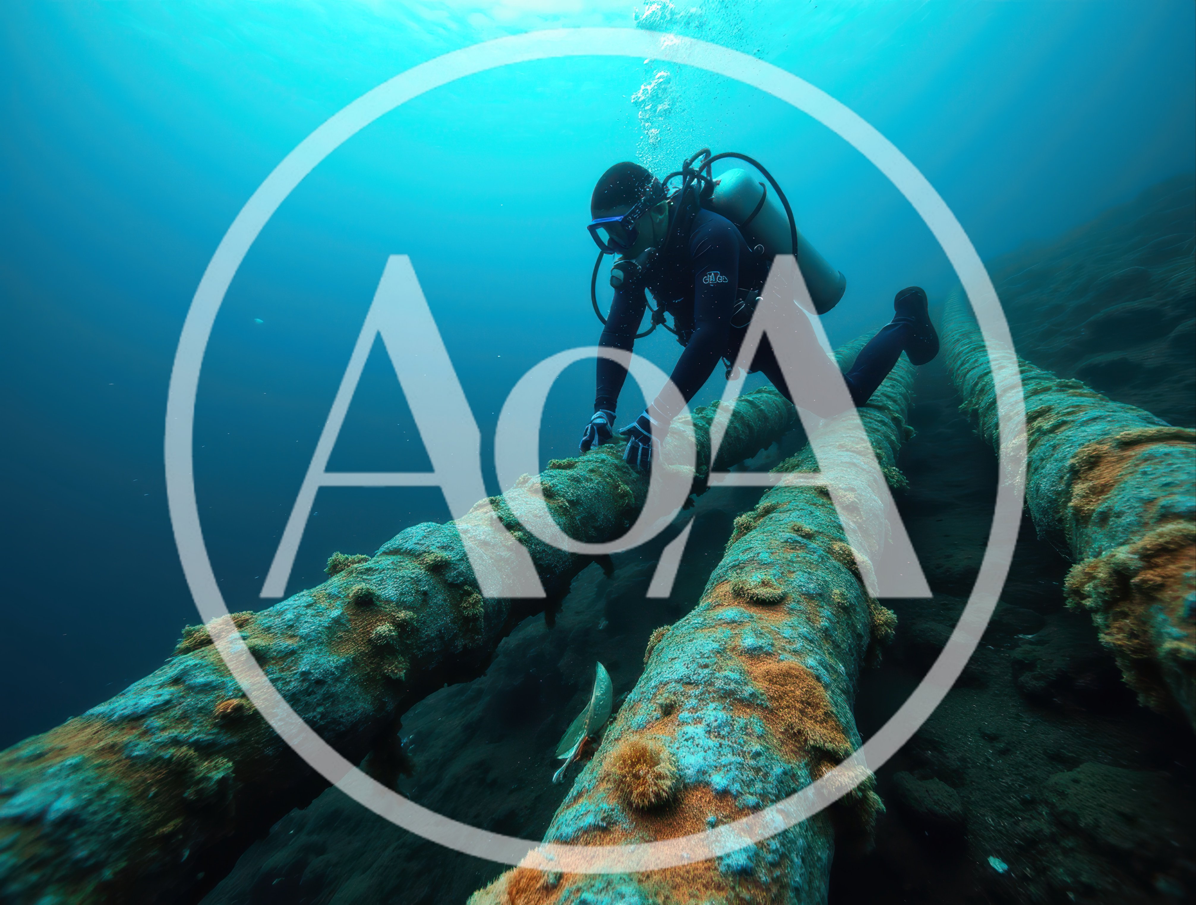 Scuba Diver Inspecting Subsea Pipelines Underwater