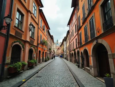 Cobblestone Street in Historic European City Center