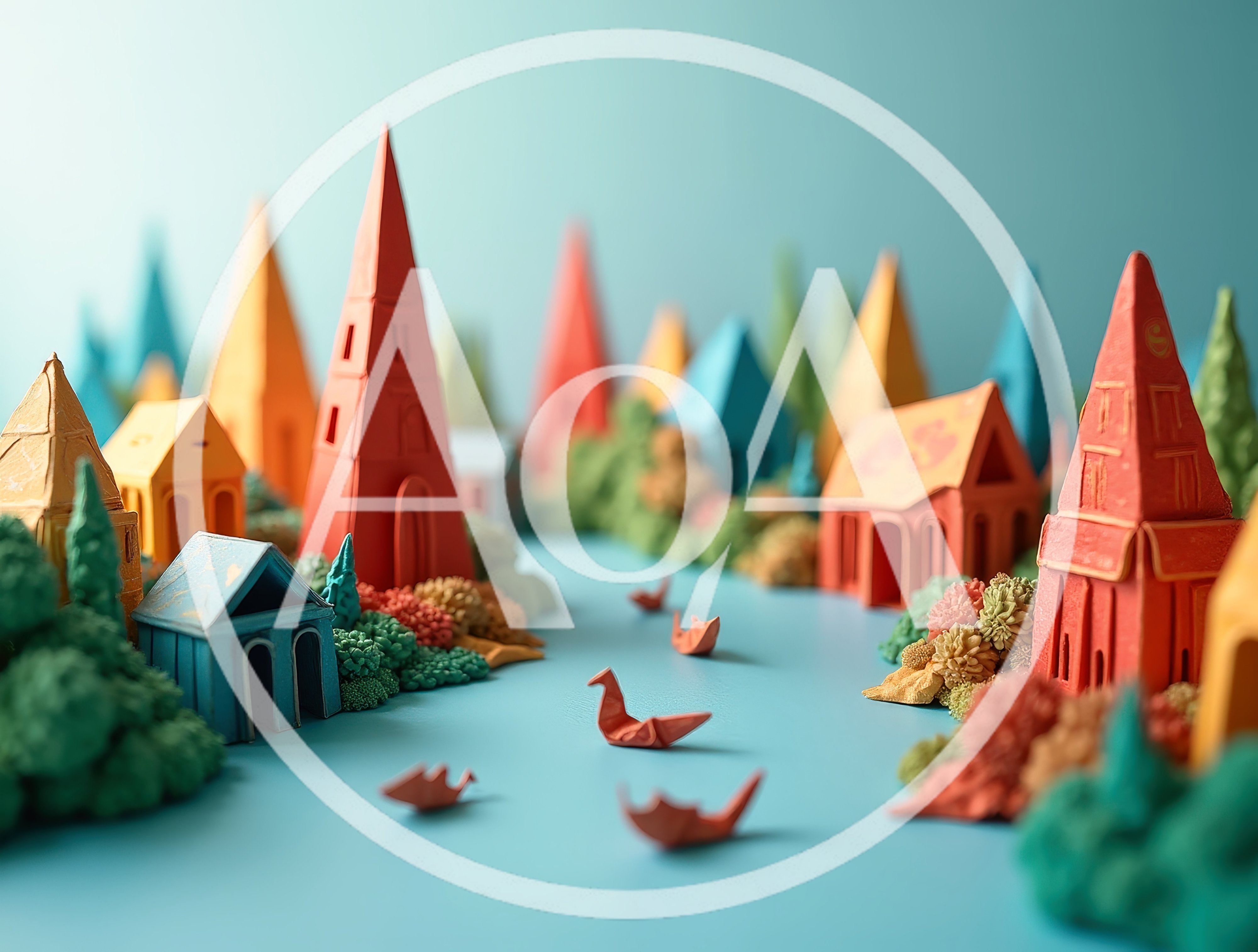Miniature Paper Craft Village With Origami Boats