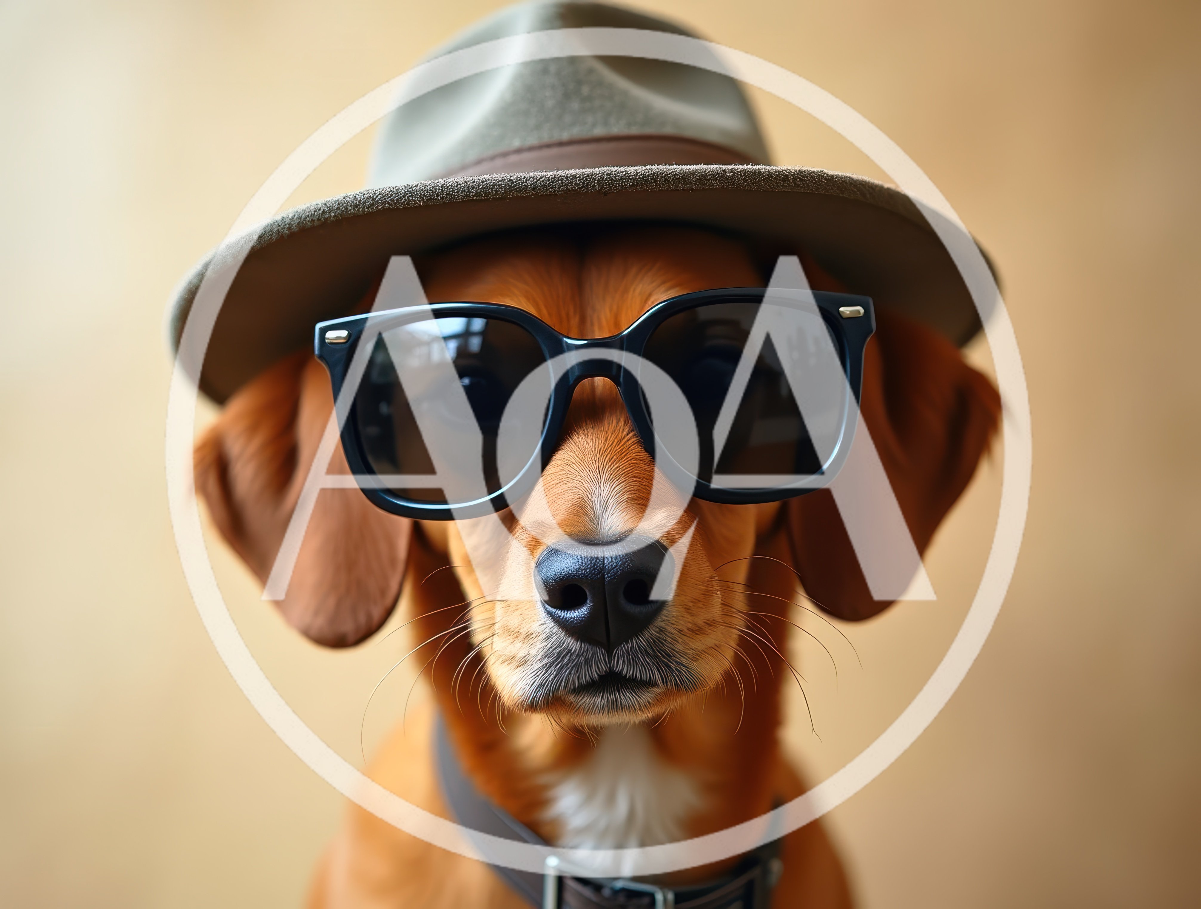 Portrait Of A Stylish Dog Wearing A Fedora And Sunglasses