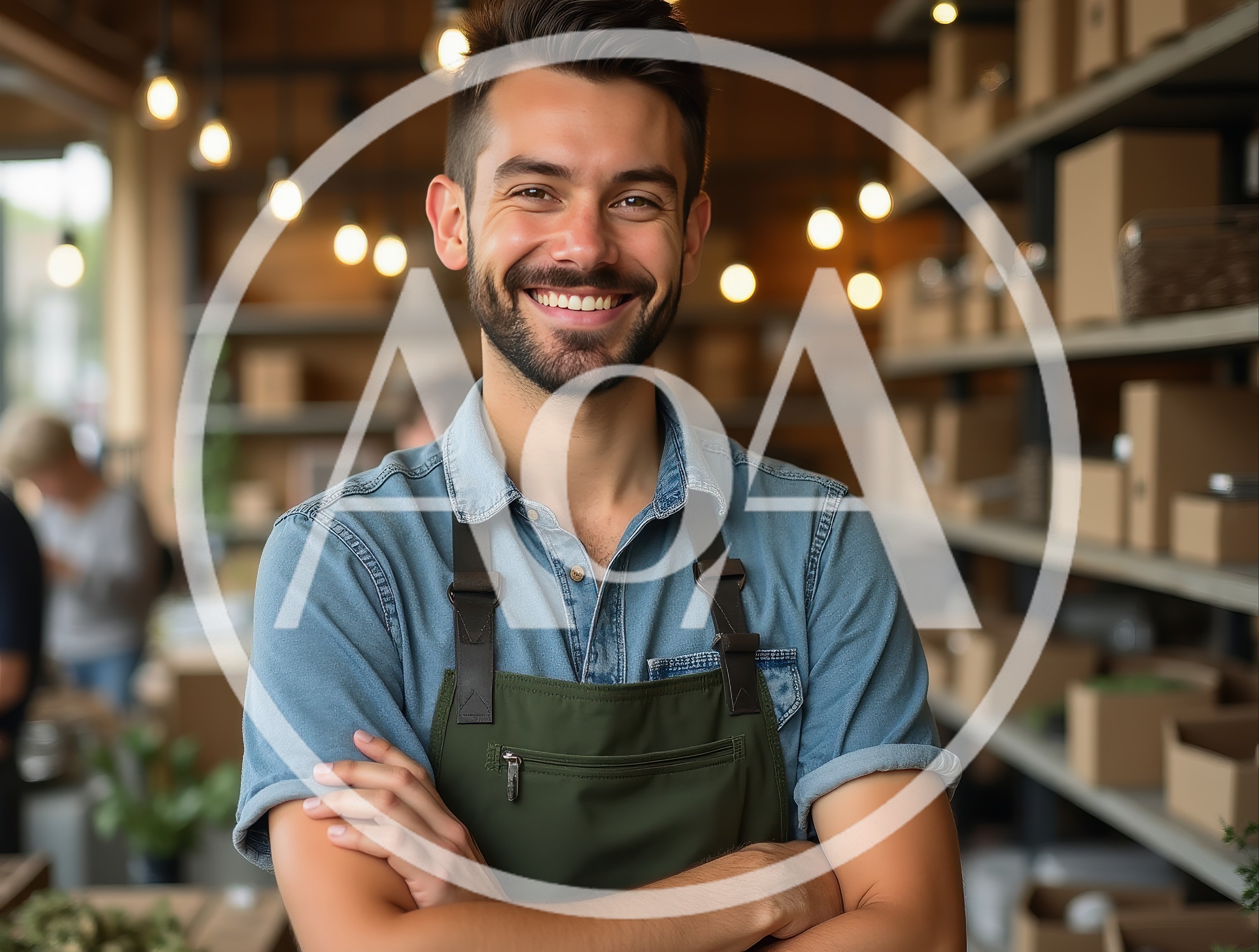 Smiling Male Shopkeeper Standing In A Warehouse