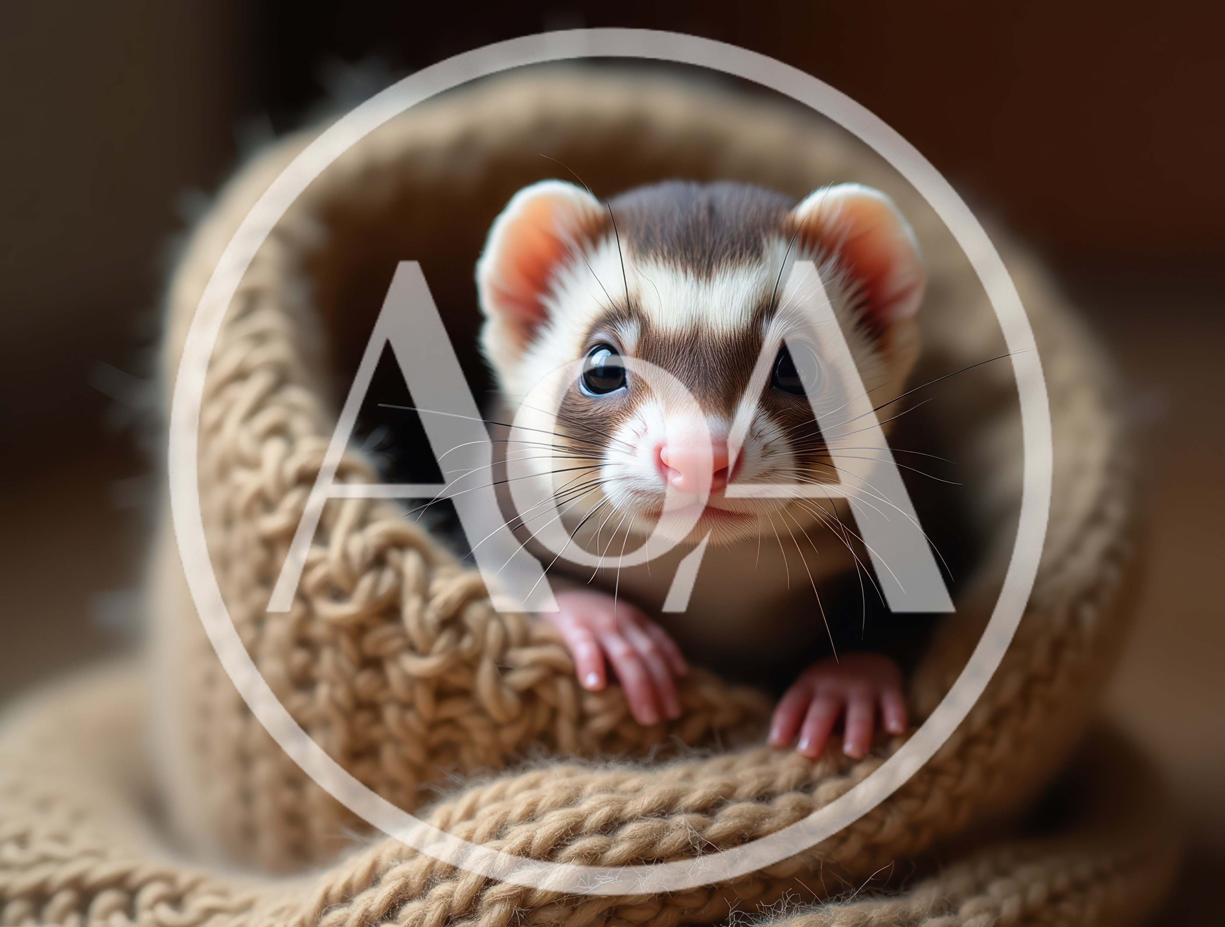 Cute Ferret Peeking Out From A Knitted Blanket