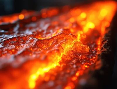Molten Metal Flowing Through Industrial Casting Channel
