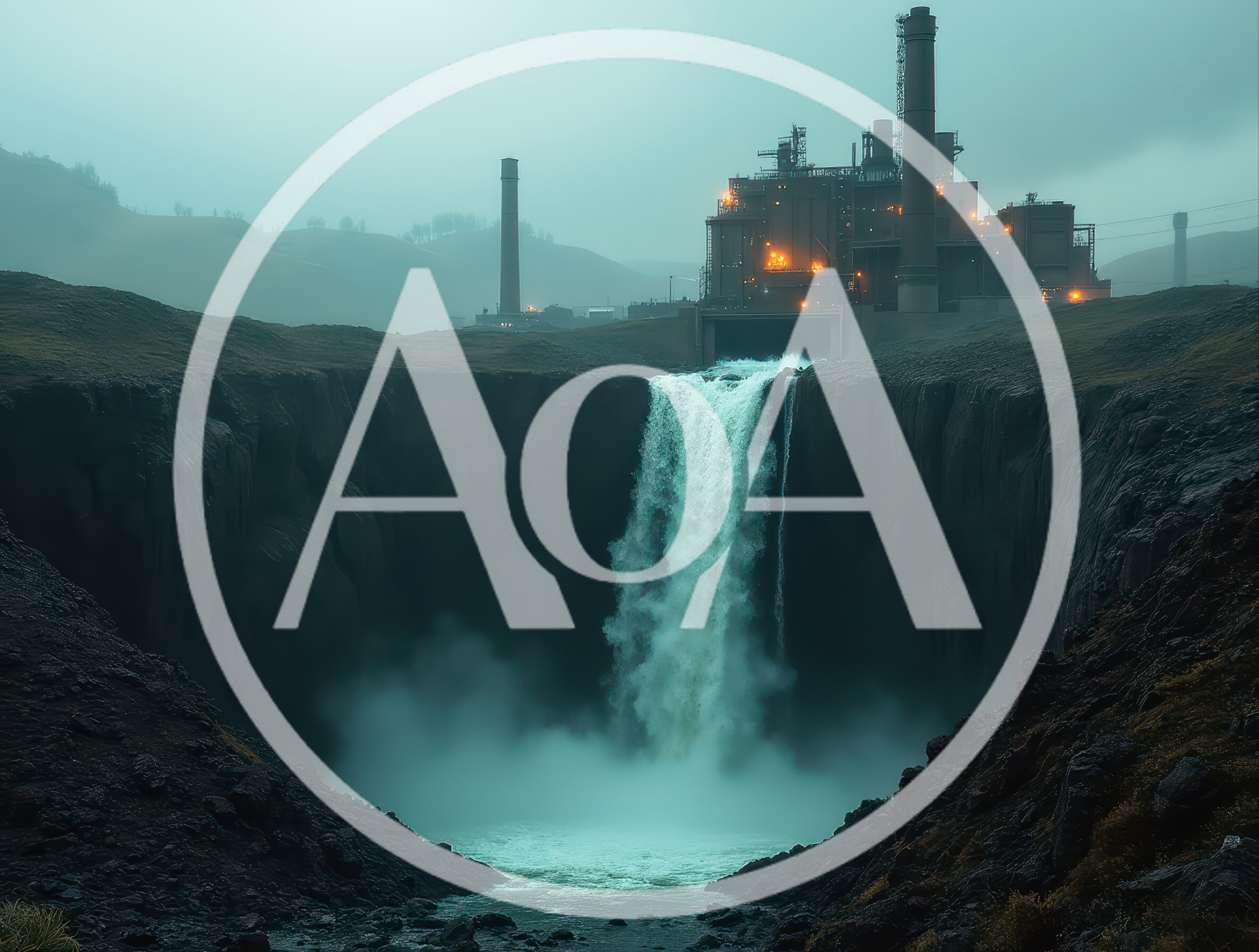 Industrial Factory Discharging Water Over A Dramatic Waterfall