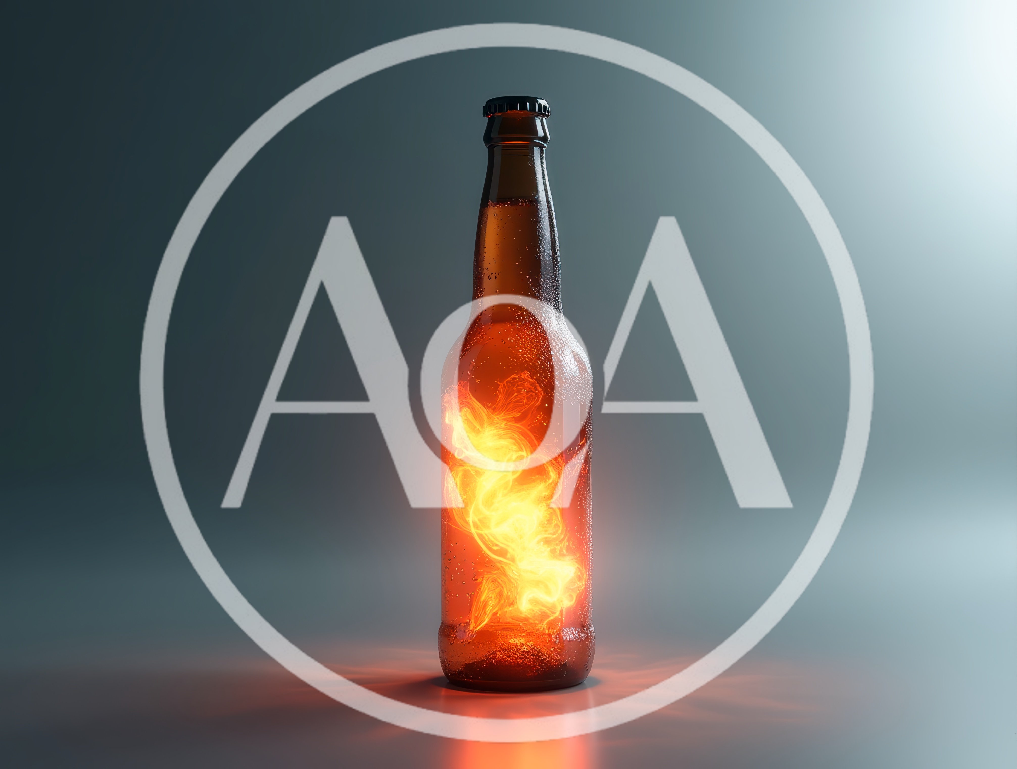 Brown Glass Beer Bottle With Internal Glowing Fire