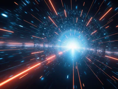 Abstract Digital Tunnel With Glowing Light Speed Streaks