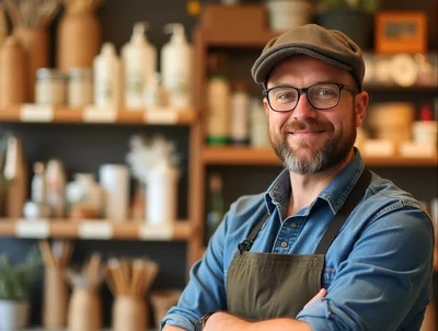 Smiling Shopkeeper Standing In A Sustainable Goods Store