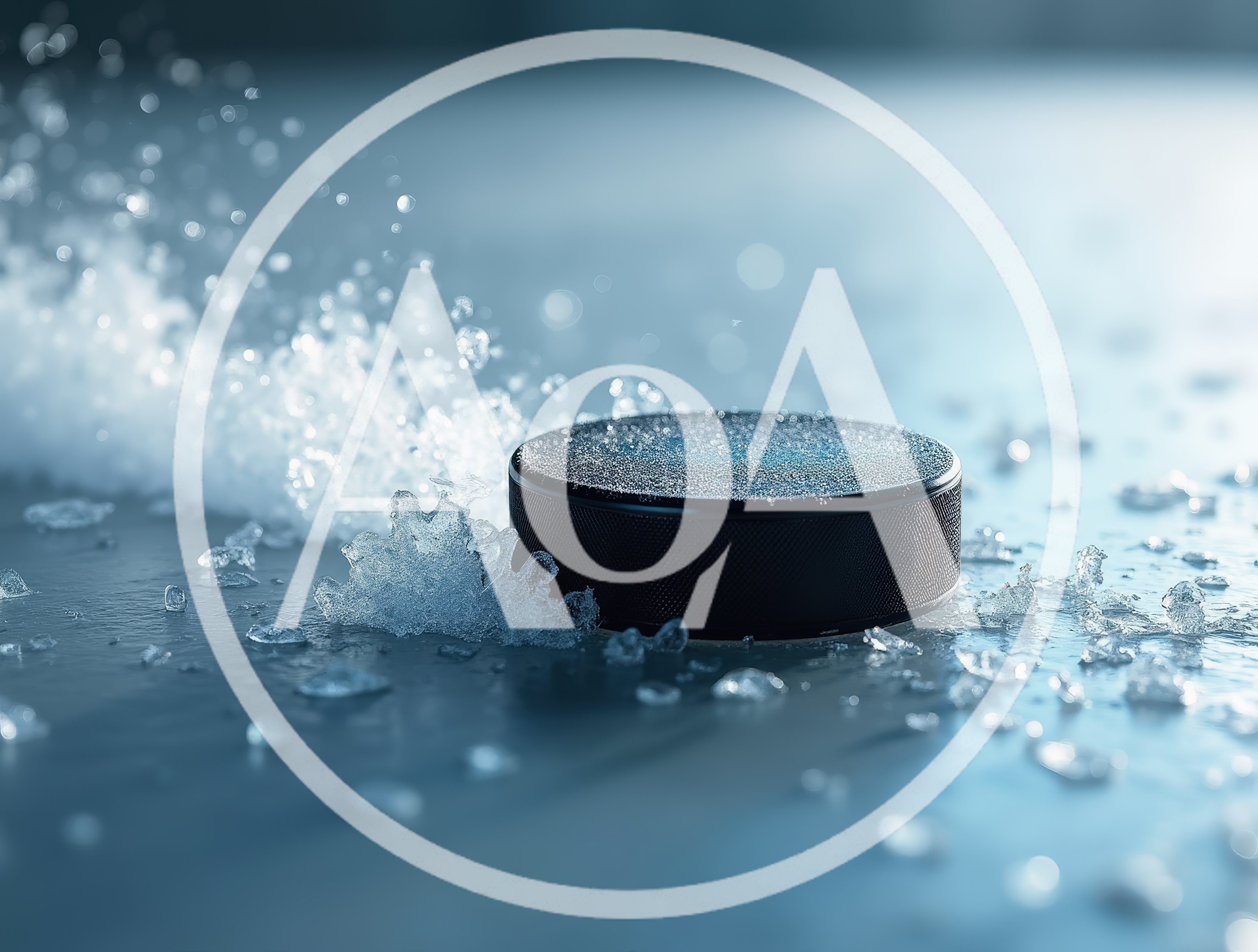 Hockey Puck Sliding Across Ice With Snow Spray