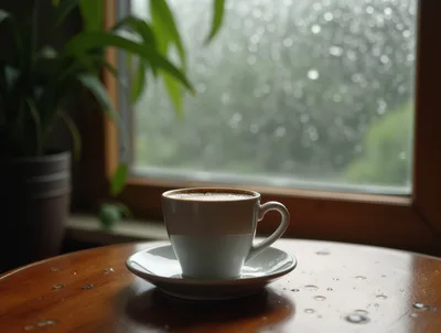 Cup Of Coffee On A Rainy Day