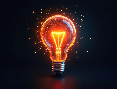 Glowing Light Bulb With Digital Network Filaments