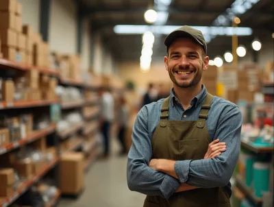 Smiling Warehouse Worker Standing In A Distribution Center
