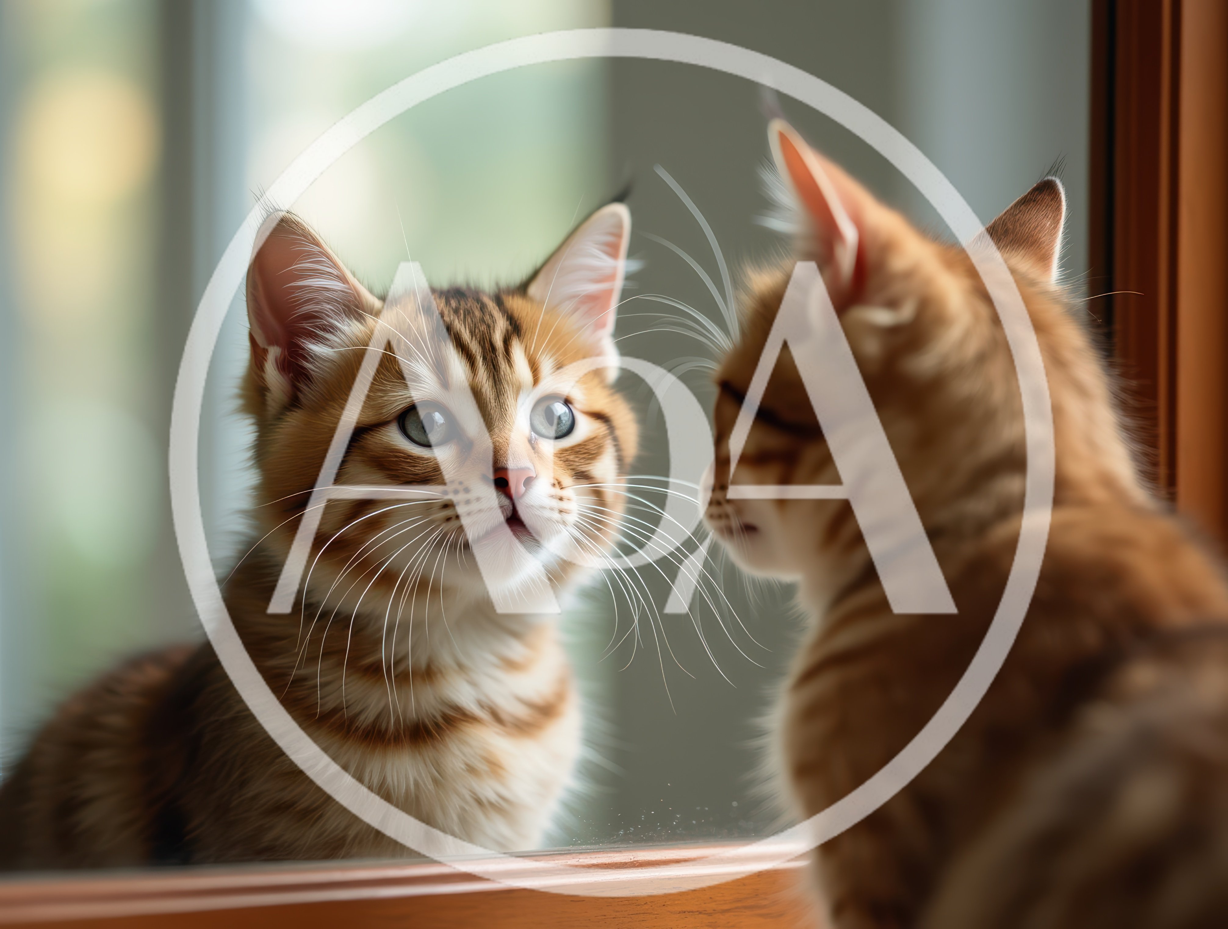 Cute Tabby Kitten Looking At Its Reflection In Window