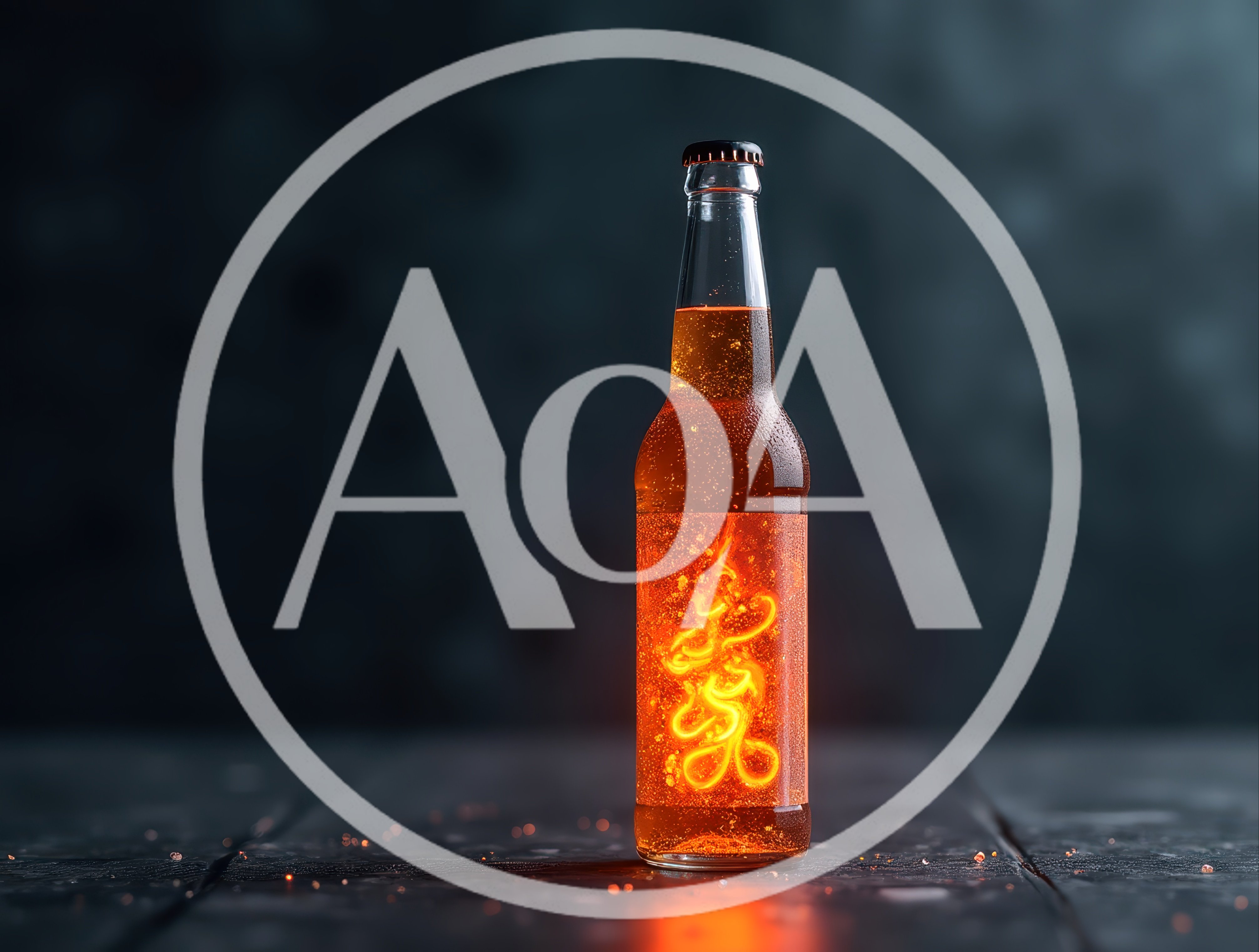 Glowing Fire Infused Beer Bottle on Dark Surface
