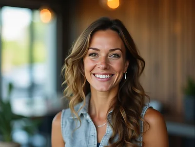 Portrait Of A Smiling Woman In A Cafe