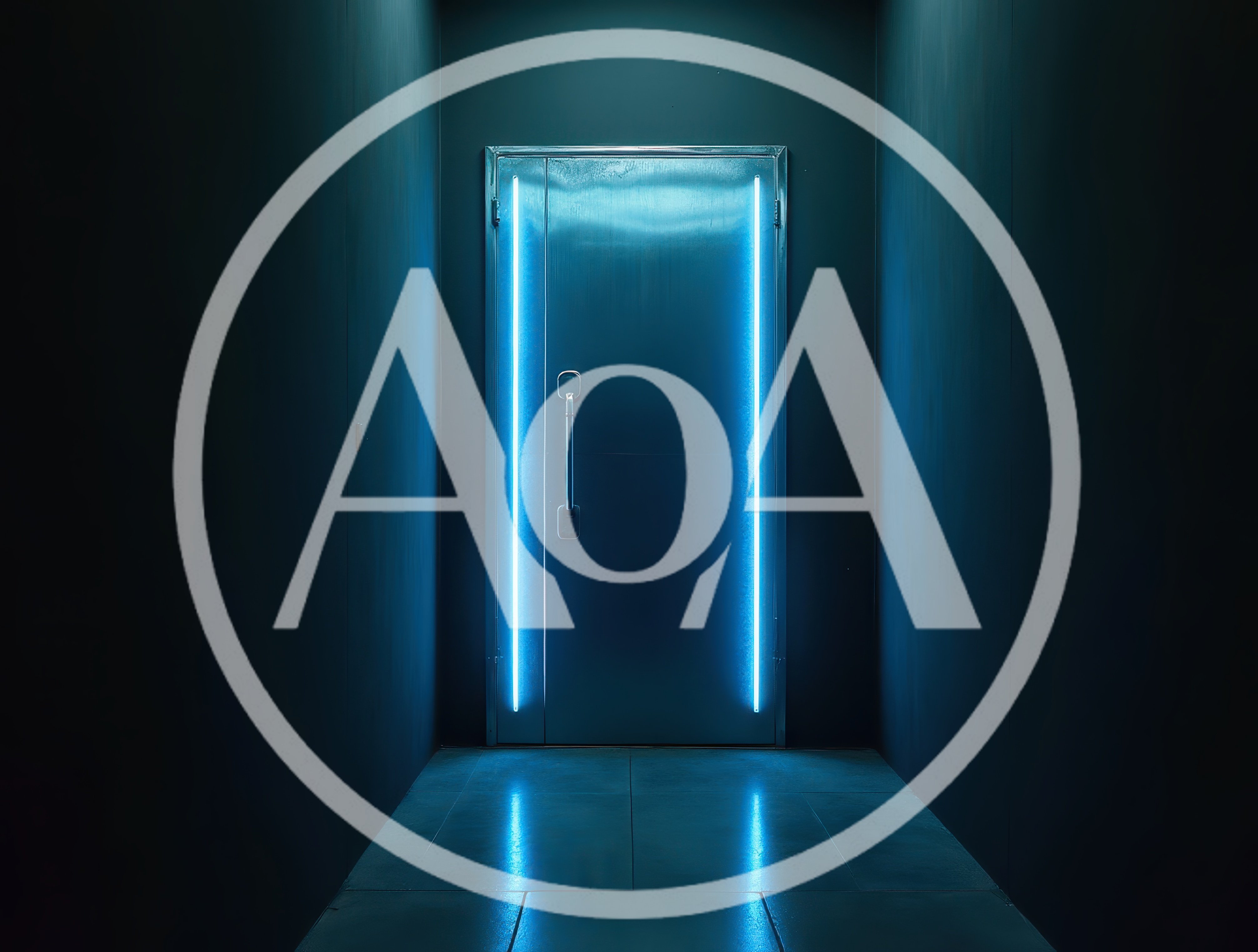 Futuristic Metal Door With Glowing Blue Neon Lights
